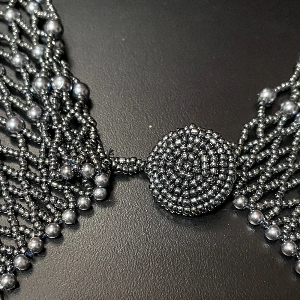 Elegant Brownstone vintage grey breaded collar Necklace